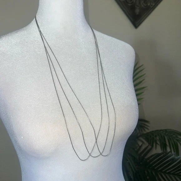 Sterling Silver Minimalist Multi-Strand Layered Necklace 925 Italy - Picture 2 of 9